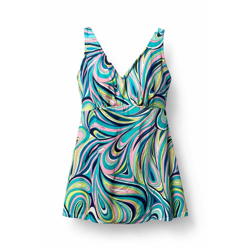 Roxanne 14 38C Underwire Tummy Control Swim Dress Multicolor